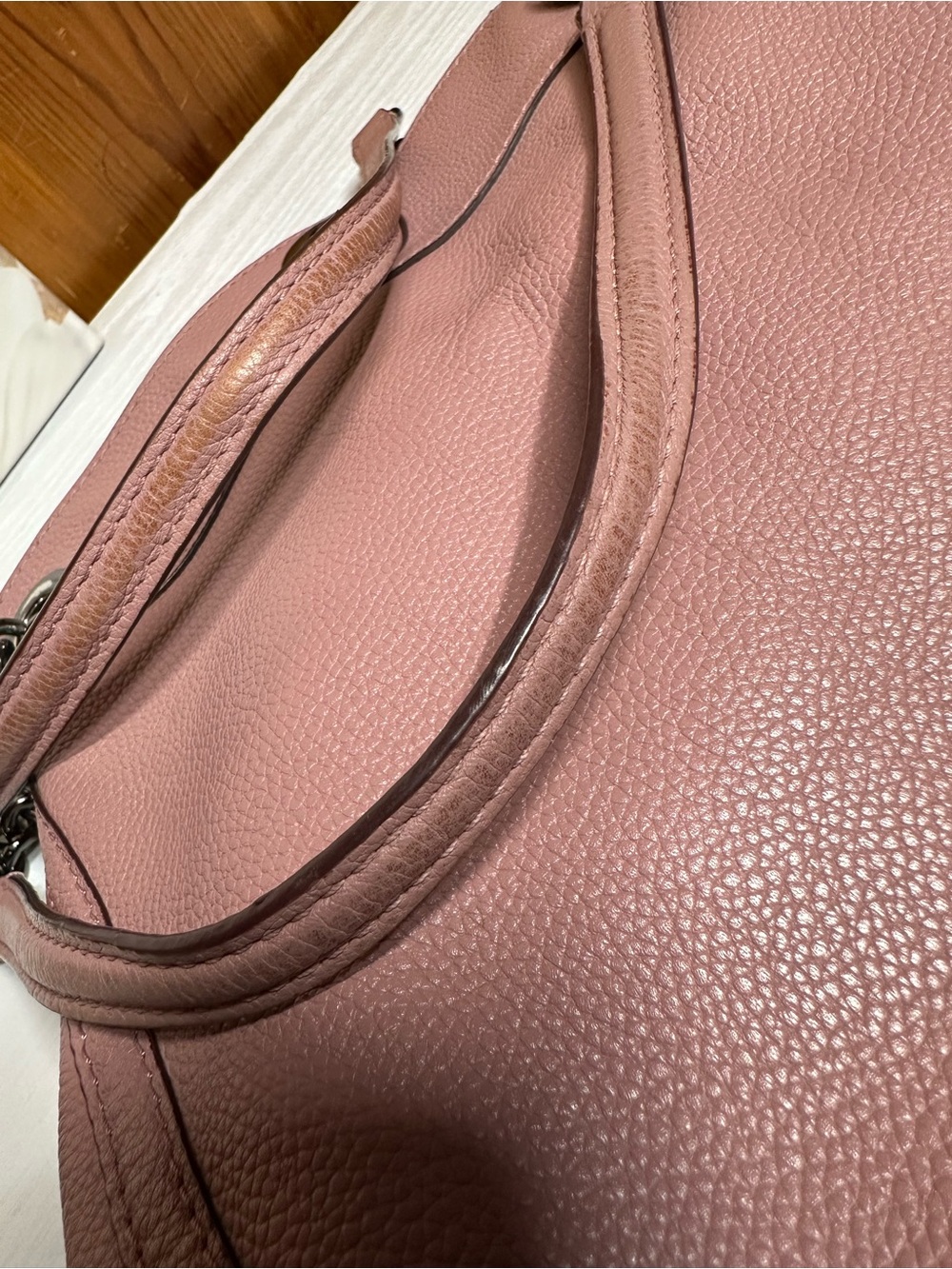 Coach Dusty Rose Pebbled Leather Shoulder Bag with Chain Straps - Picture 13 of 16
